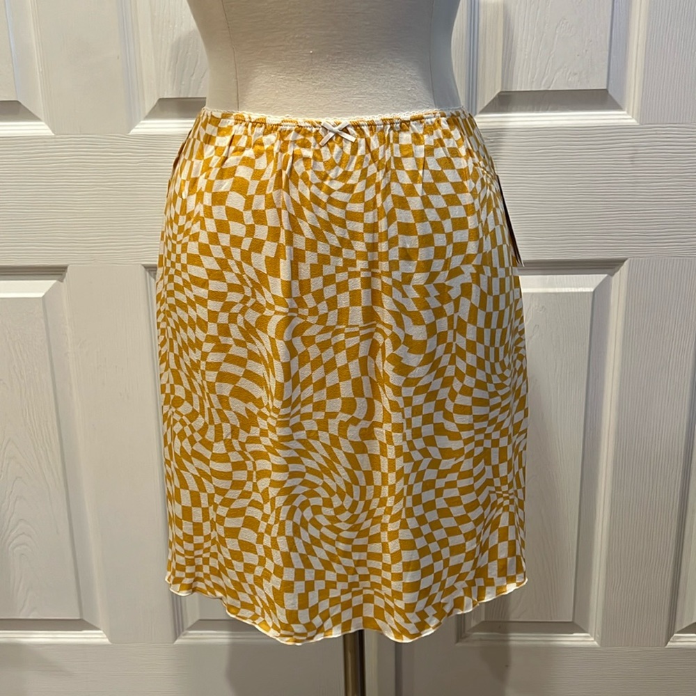 NWT LOVE, FIRE Yellow Checkered Slip Skirt